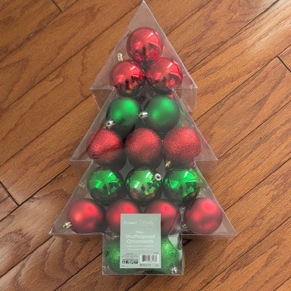 Festive Red and Green Shatterproof Ornaments